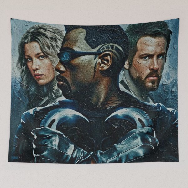 Item preview, Dark Hero Crossed Blades Sunglasses Art | Vampire Hunt Action Movie Painting | Blue Filter Team Portrait designed and sold by Art's Diner.