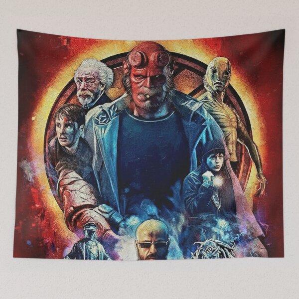 Item preview, Red Demon Hero Monster Cast Art | Glowing Circle Dark Fantasy Movie Painting | Fiery Red and Blue Action designed and sold by Art's Diner.