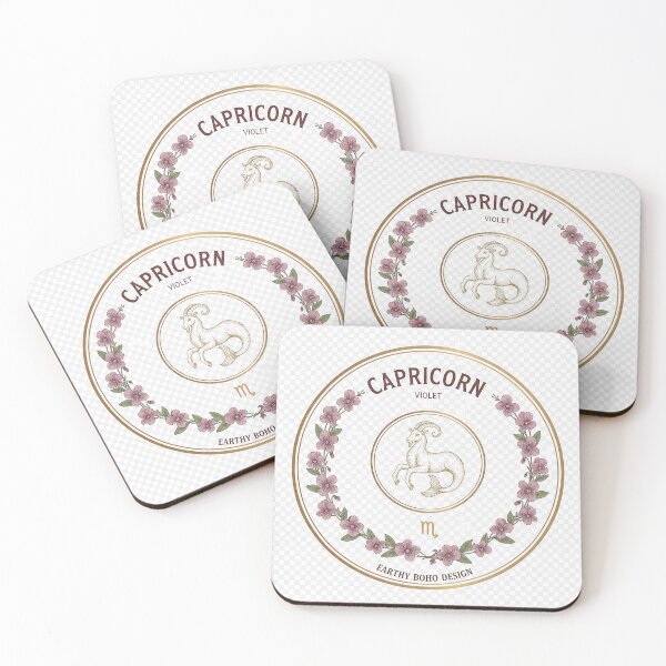 Item preview, Capricorn Zodiac Sign: Aesthetic Floral Wreath with Violet Flowers and Mythical Sea Goat. Earthy Boho Design for Ambitious Souls. designed and sold by Studiocolors.