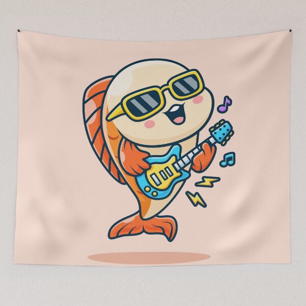 Item preview, Cute Fish Playing Electric Guitar – Cartoon Vector Icon Illustration (Animal & Music Theme) designed and sold by hjian8219.