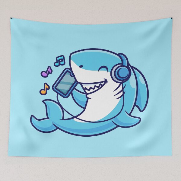 Item preview, Cute Shark Listening to Music with Headphones – Cartoon Vector Icon Illustration (Animal & Music Theme) designed and sold by hjian8219.