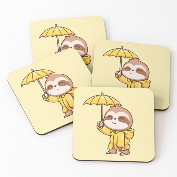 Item preview, Cute Sloth Wearing Raincoat with Umbrella – Cartoon Vector Icon Illustration (Animal & Nature Theme) designed and sold by hjian8219.