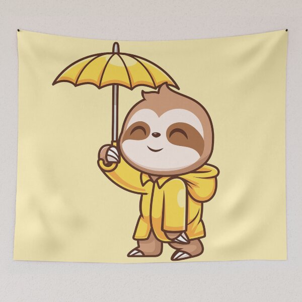 Item preview, Cute Sloth Wearing Raincoat with Umbrella – Cartoon Vector Icon Illustration (Animal & Nature Theme) designed and sold by hjian8219.