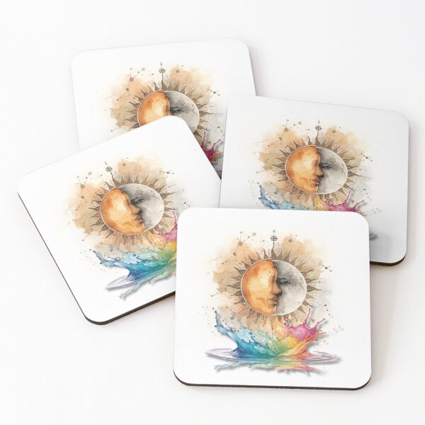 Item preview, boho sun and moon with colourful splash, earthy colors, celestial design designed and sold by tsintsinshop.