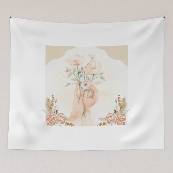 Item preview, one-line drawing of hands holding flowers, boho, elegant minimalist style designed and sold by tsintsinshop.