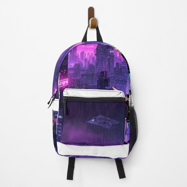 Item preview, cyberpunk neon city skyline, purple-blue lights, futuristic designed and sold by tsintsinshop.