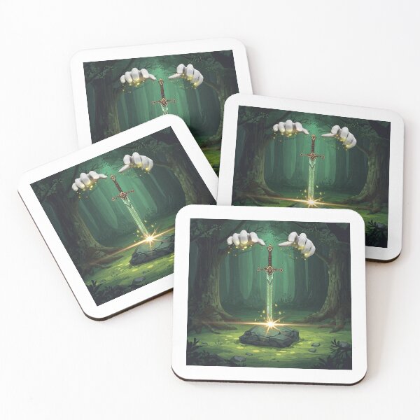 Item preview, sword in a stone placed in a forest clearing, fantasy nature art designed and sold by tsintsinshop.