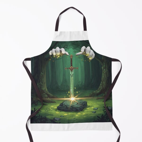 Item preview, sword in a stone placed in a forest clearing, fantasy nature art designed and sold by tsintsinshop.