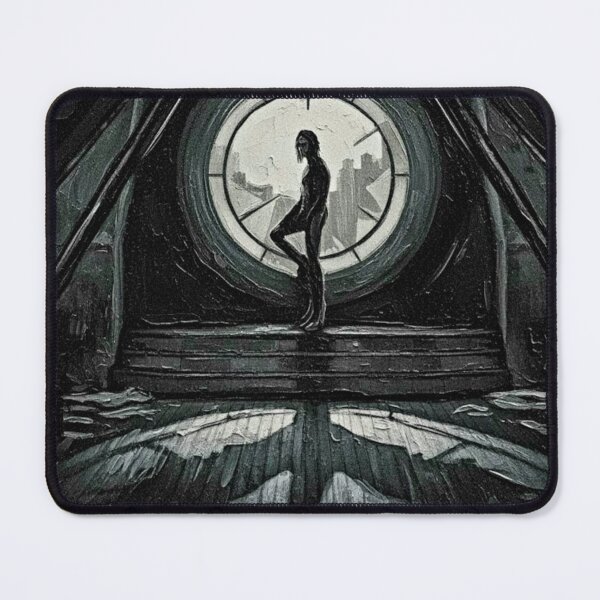Item preview, Dark Hero Silhouette Circular Window Art | Gothic Revenge Dystopian Painting | Triangle Architecture designed and sold by Art's Diner.