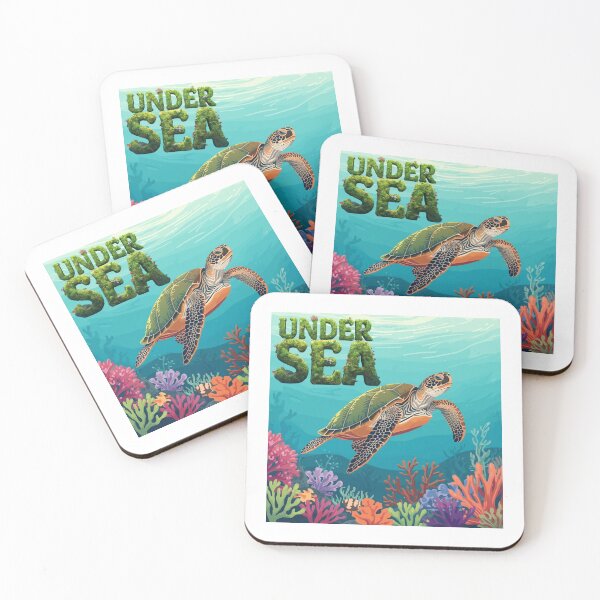 Item preview, ocean turtle swimming with coral elements, clean  designed and sold by tsintsinshop.