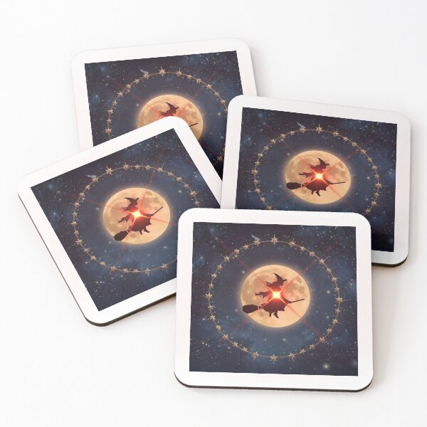 Item preview, witch flying on broomstick, starry sky circle frame, magic theme designed and sold by tsintsinshop.