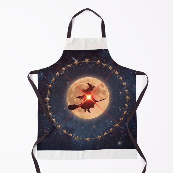 Item preview, witch flying on broomstick, starry sky circle frame, magic theme designed and sold by tsintsinshop.