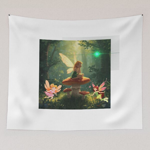 Item preview, fairy sitting on mushroom, glowing wings,  designed and sold by tsintsinshop.