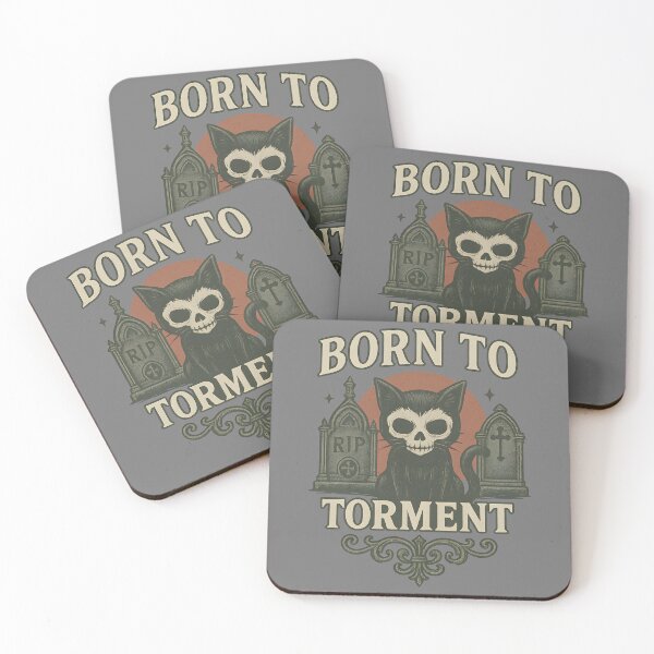 Item preview, Born to Torment – Gothic Skull Cat Cemetery Illustration designed and sold by The Spooky Duck.