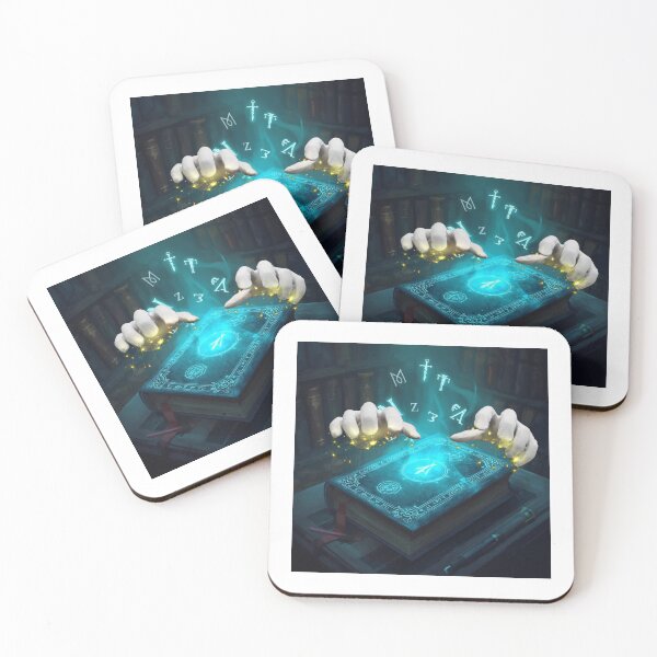 Item preview, magic spell book with floating runes, mystical neon glow designed and sold by tsintsinshop.