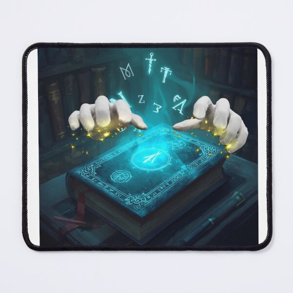 Item preview, magic spell book with floating runes, mystical neon glow designed and sold by tsintsinshop.
