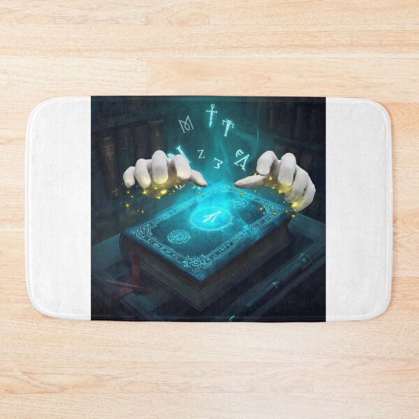 Item preview, magic spell book with floating runes, mystical neon glow designed and sold by tsintsinshop.