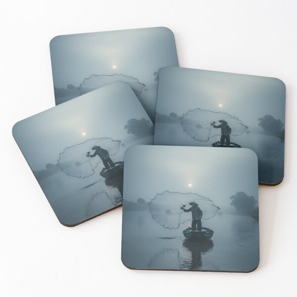 Item preview, Fisherman casting a net on a misty river at dawn designed and sold by homydesign.