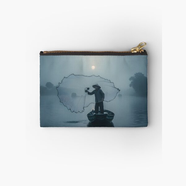 Item preview, Fisherman casting a net on a misty river at dawn designed and sold by homydesign.