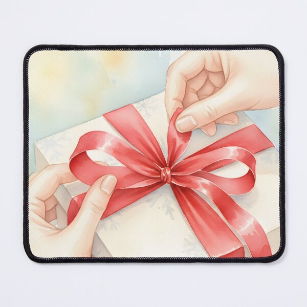 Item preview, Hands Tying Red Ribbon on Christmas Gift Watercolor designed and sold by homydesign.