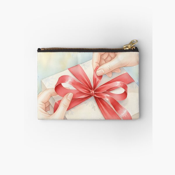 Item preview, Hands Tying Red Ribbon on Christmas Gift Watercolor designed and sold by homydesign.
