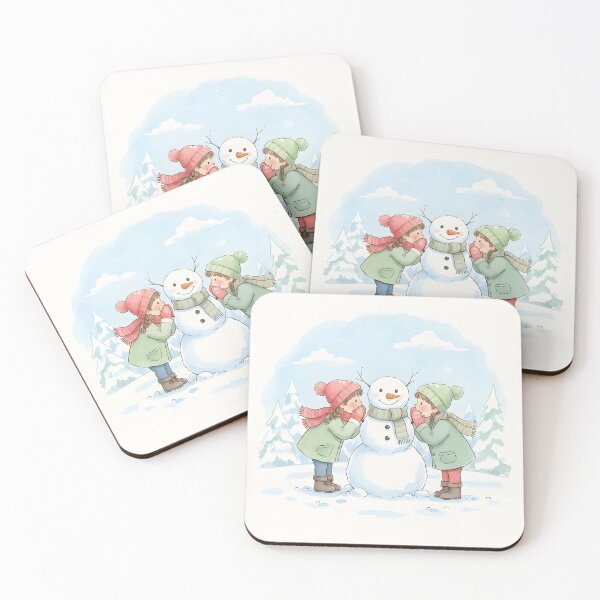 Item preview, Two Cheerful Girls Building a Snowman in a Winter Scene designed and sold by homydesign.