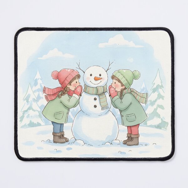 Item preview, Two Cheerful Girls Building a Snowman in a Winter Scene designed and sold by homydesign.
