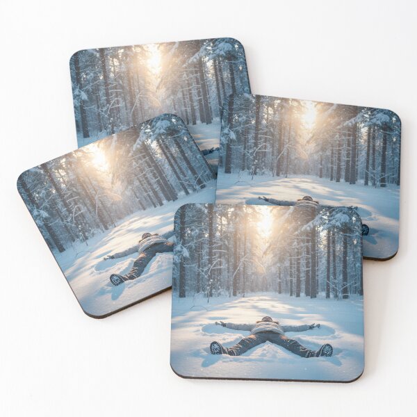 Item preview, Person making a snow angel in a beautiful sunlit winter forest designed and sold by homydesign.