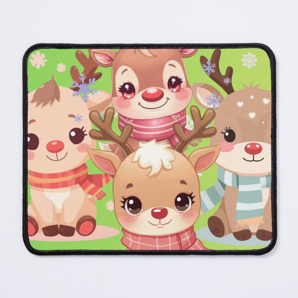 Item preview, kawaii baby reindeer with scarf, pastel colors, adorable expression, snowflakes designed and sold by tsintsinshop.