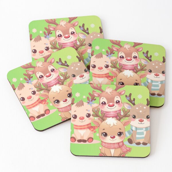 Item preview, kawaii baby reindeer with scarf, pastel colors, adorable expression, snowflakes designed and sold by tsintsinshop.