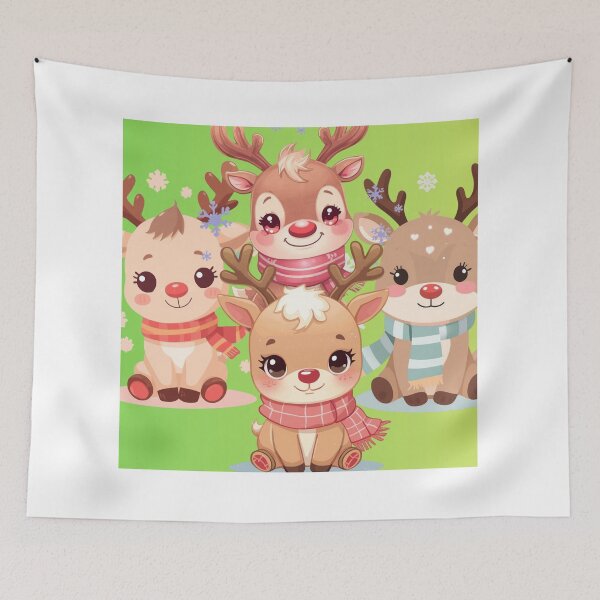 Item preview, kawaii baby reindeer with scarf, pastel colors, adorable expression, snowflakes designed and sold by tsintsinshop.