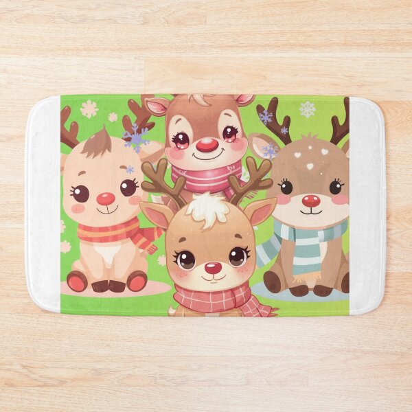 Item preview, kawaii baby reindeer with scarf, pastel colors, adorable expression, snowflakes designed and sold by tsintsinshop.