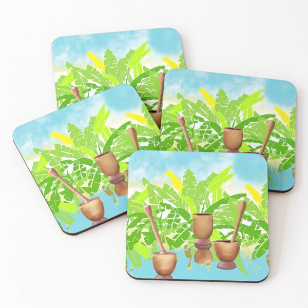 Item preview, Handmade wooden mortars and pestles in vibrant plantain leaves designed and sold by DARKOENT.