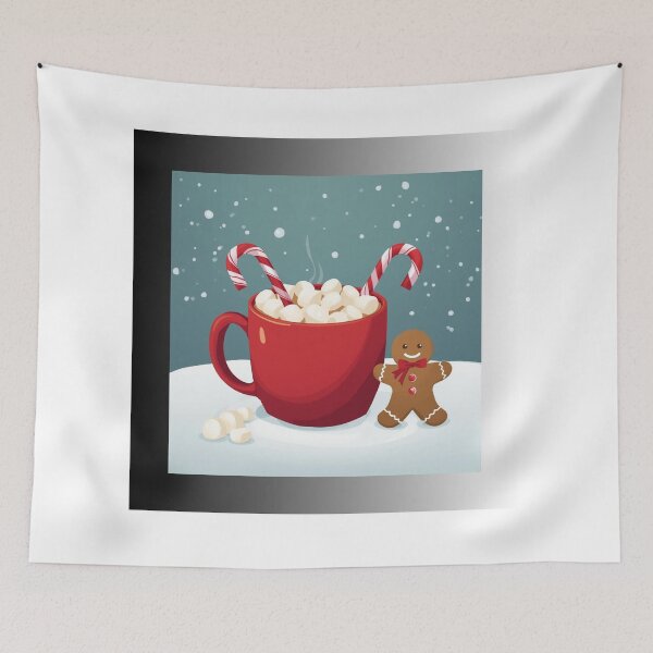 Item preview, hot cocoa mug with marshmallows, candy cane, warm cozy holiday aesthetic designed and sold by tsintsinshop.