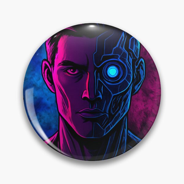 Item preview, Cyberpunk Half Human Half Cyborg Neon Portrait – Futuristic Tech Art designed and sold by Vivalore.