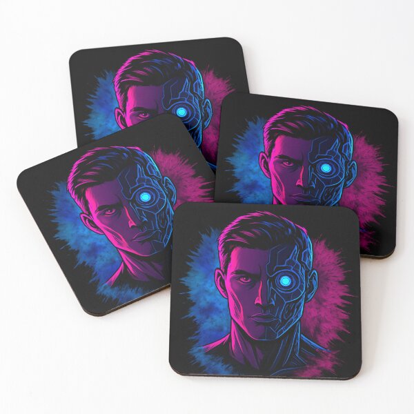 Item preview, Cyberpunk Half Human Half Cyborg Neon Portrait – Futuristic Tech Art designed and sold by Vivalore.