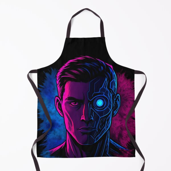 Item preview, Cyberpunk Half Human Half Cyborg Neon Portrait – Futuristic Tech Art designed and sold by Vivalore.