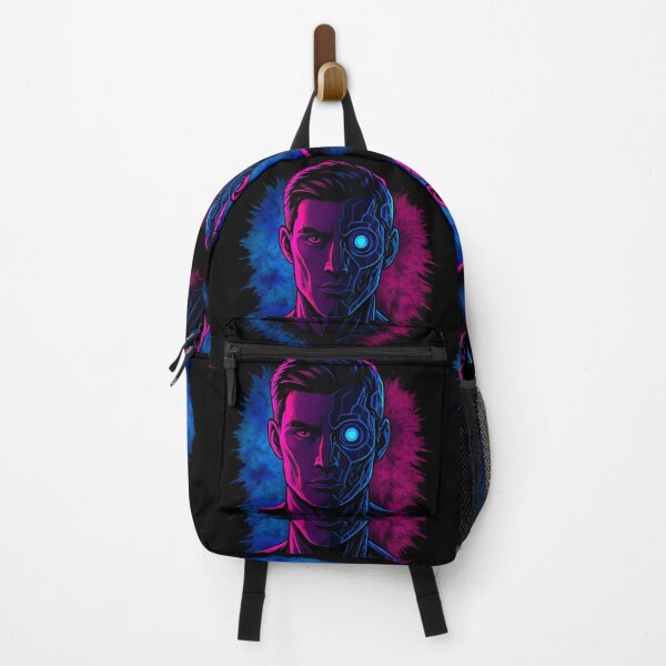 Item preview, Cyberpunk Half Human Half Cyborg Neon Portrait – Futuristic Tech Art designed and sold by Vivalore.