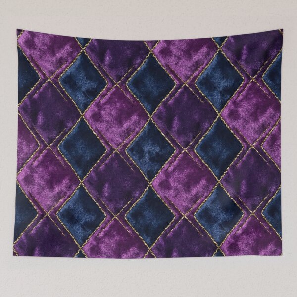 Item preview, Luxurious Quilted Velvet Harlequin Pattern - Deep Purple & Blue with Gold Stitching designed and sold by SavinMercantile.