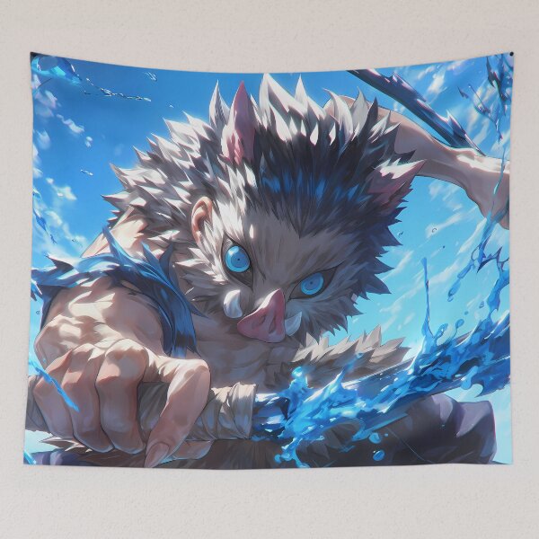 Item preview, Inosuke Hashibira Demon Slayer Anime Water Wild Action Dynamic Blue Energy designed and sold by CarlosBender.