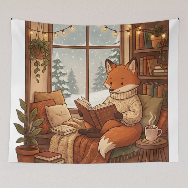 Item preview, Cozy Winter Fox Reading Book Nook JOMO Aesthetic designed and sold by StickyGuys.