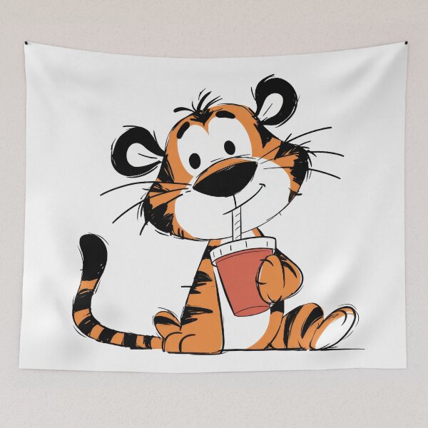 Item preview, Cute Baby Tiger Holding a Sippy Cup Cartoon Drawing designed and sold by LD ART.