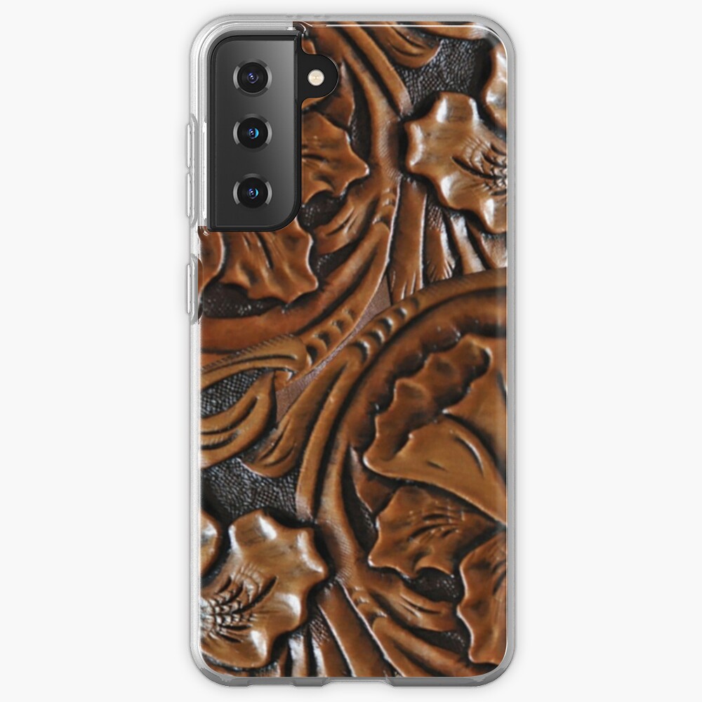 203, Faux Tooled Leather, Floral Etched Brown Case & Skin for Samsung Galaxy