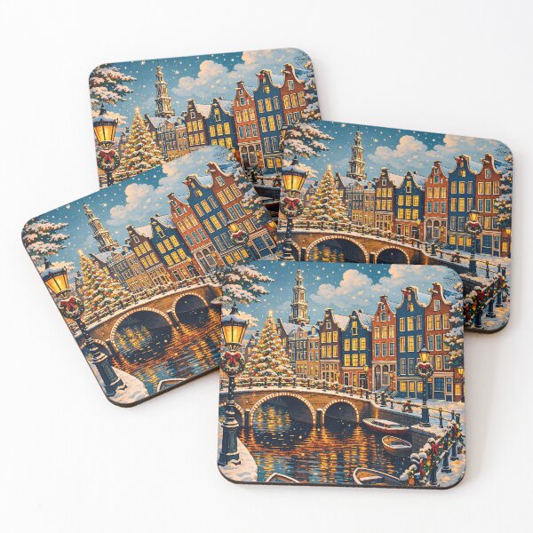Item preview, Amsterdam Christmas – Vintage Winter City Canal Illustration designed and sold by TownWish.