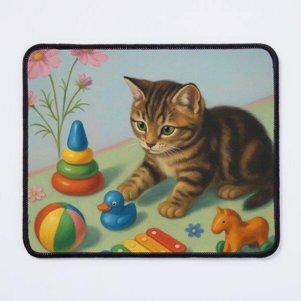 Item preview, Playful Tabby Kitten with Colorful Toys designed and sold by Auroracat2025.