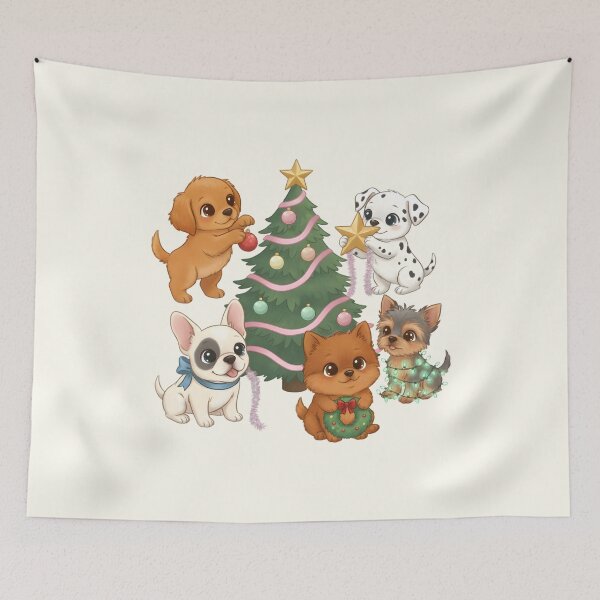 Item preview, Puppies Decorating the Christmas Tree designed and sold by HumTumMe.