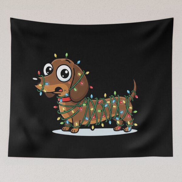 Item preview, Funny long dachshund wrapped in colorful Christmas lights from head to tail designed and sold by KLSproduct.
