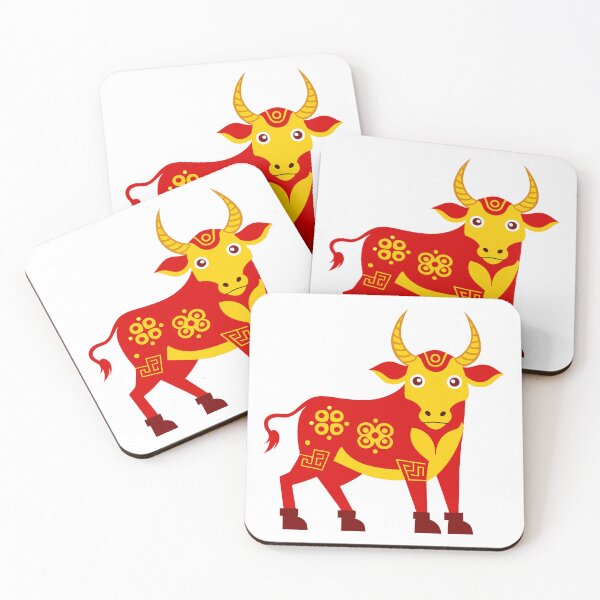 Item preview, Decorative Chinese Zodiac Ox Illustration in Red and Gold designed and sold by Jirada.