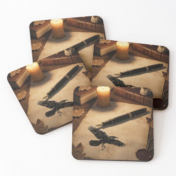 Item preview, Dark Academia Still Life - The Poet's Desk with Raven Ink Spill designed and sold by SavinMercantile.