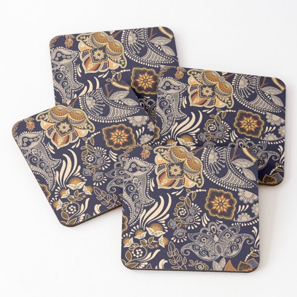 Item preview, Batik-Midnight Gold Bohemian Paisley Floral Pattern designed and sold by weserscs.